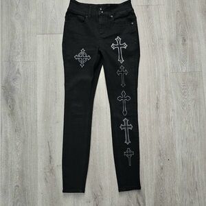 HOT TOPIC Social Collision Crosses Black Skinny Jeans Sz 5